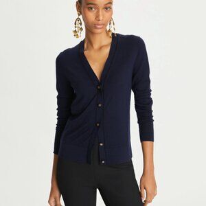 Tory Burch Womens Cardigan Sweater XS Navy Long Sleeve V Neck Wool NWT
